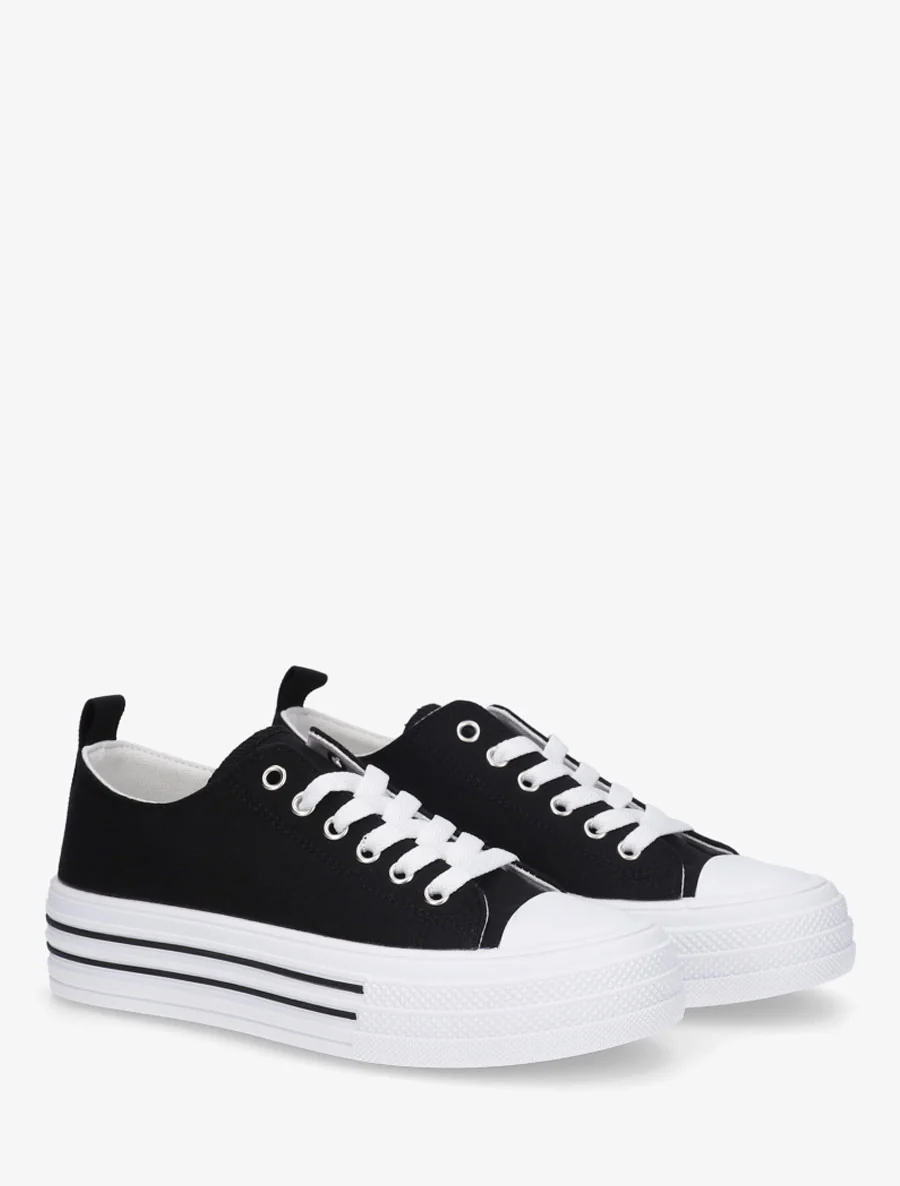Canvas tennisschoenen met rubberen zool - Zwart - Image 4