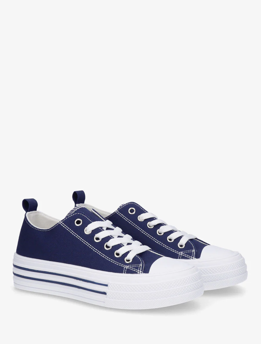 Canvas tennisschoenen met rubberen zool - Marine - Image 4