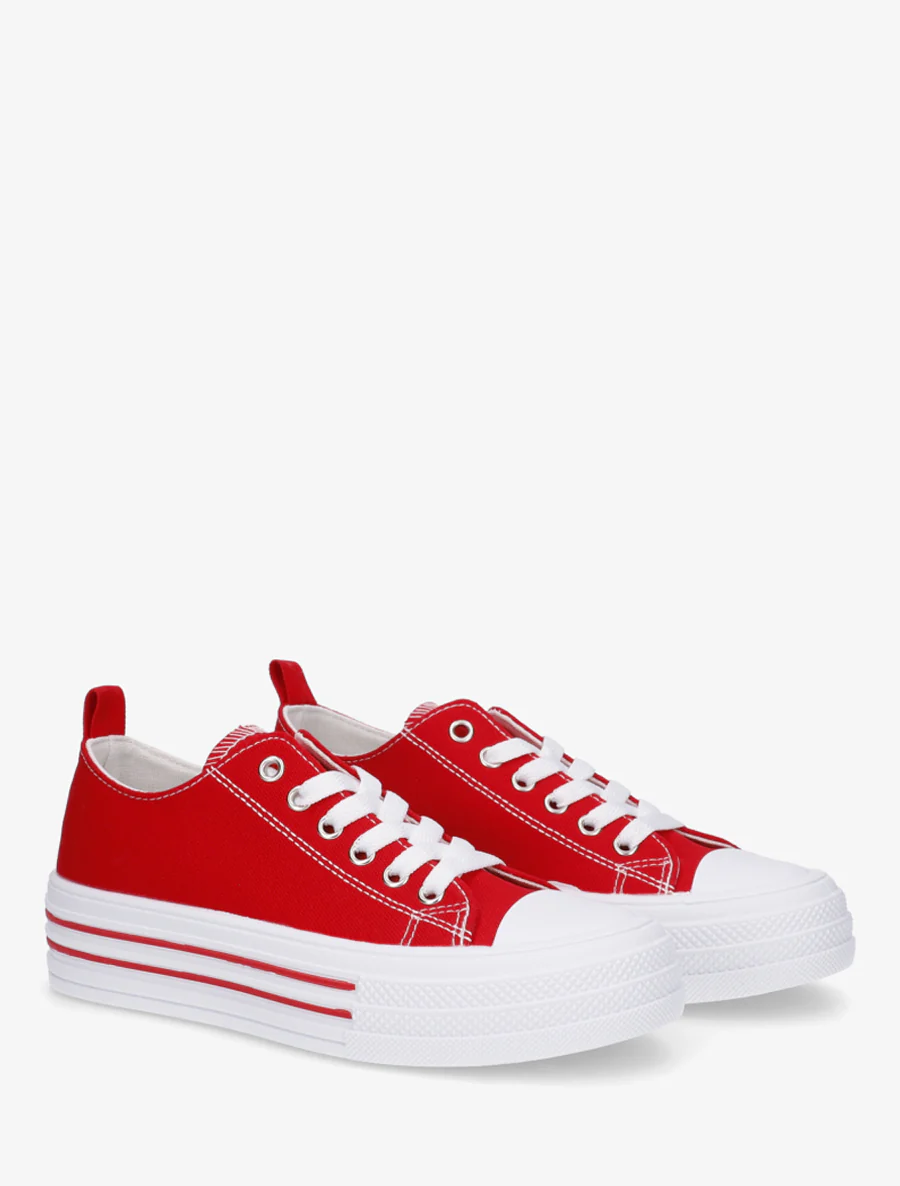 Canvas tennisschoenen met rubberen zool - Rood - Image 4