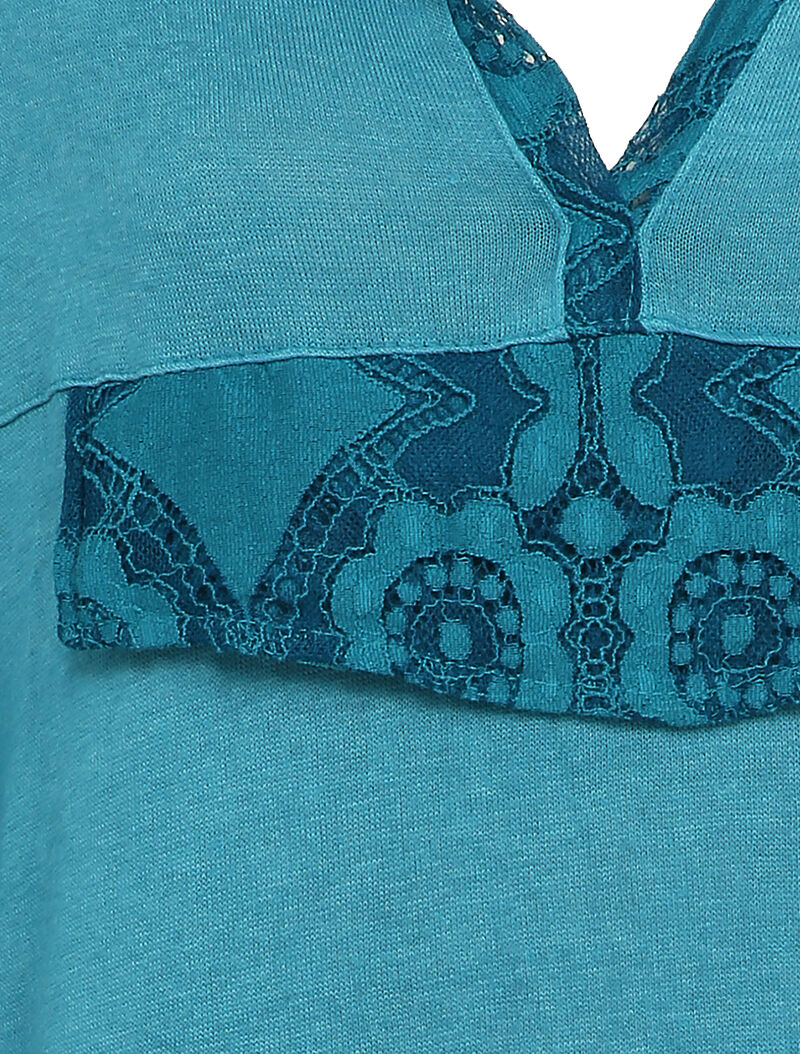 Capuchontrui met decoratieve kanten flap - Turkoois - Image 3