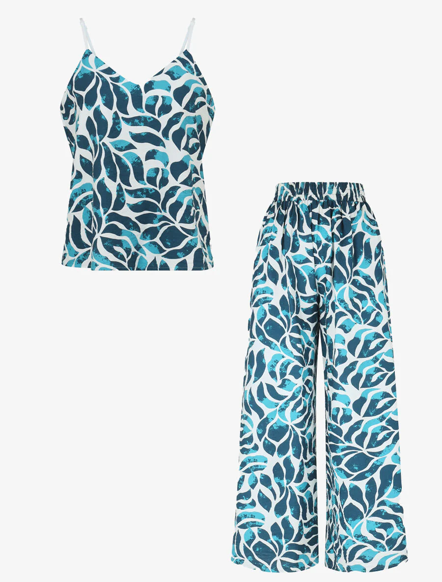 Caraco en broek met abstracte print - Turkoois