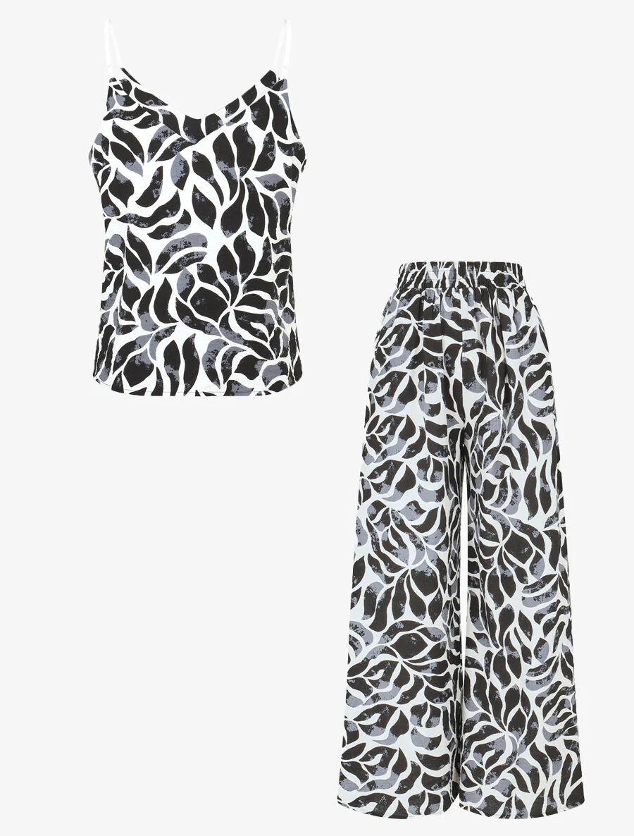Caraco en broek met abstracte print - zwart