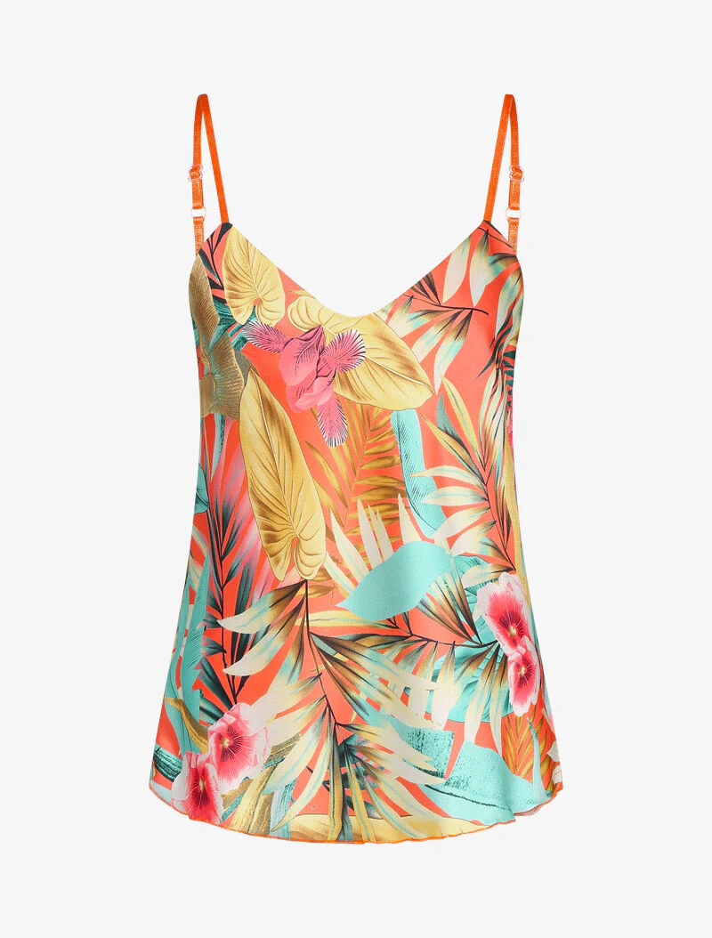 Satijnen tropische print caraco - roze