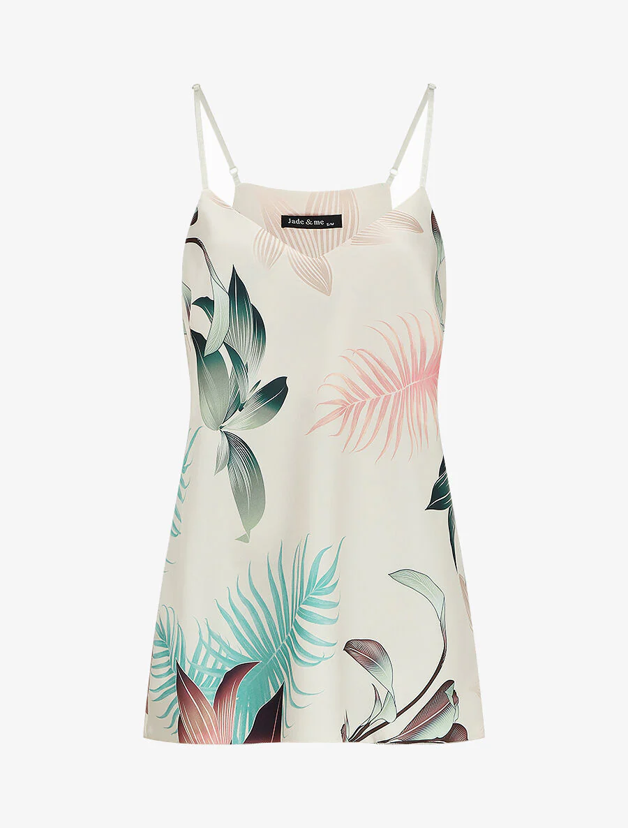 Satijnen hemdje met tropische print - Beige