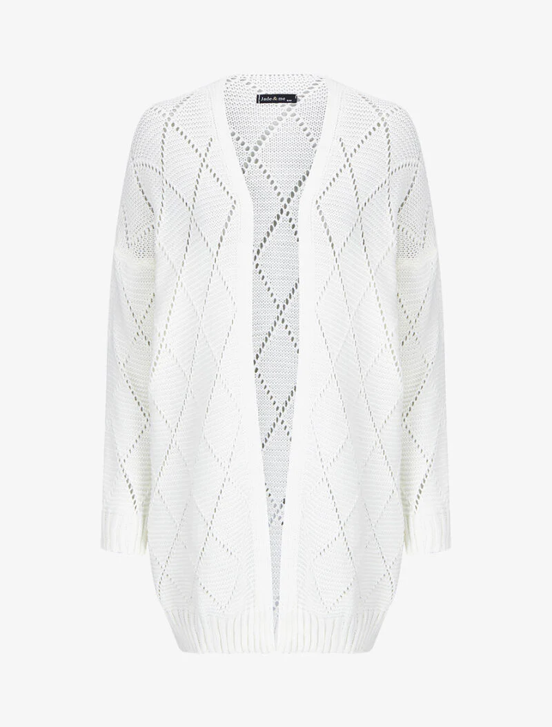 Half-lange opengewerkte gebreide cardigan - Wit