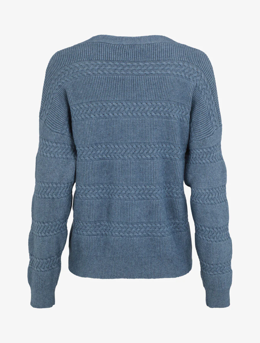 Effen cardigan met vierkante snit en textuureffect - Blauw - Image 3