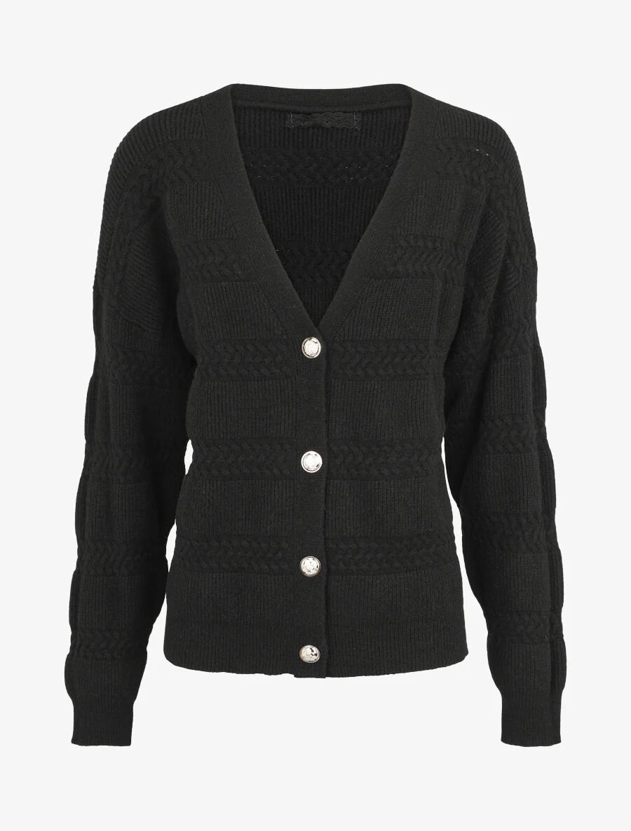 Effen cardigan met vierkante snit en getextureerd effect - Zwart