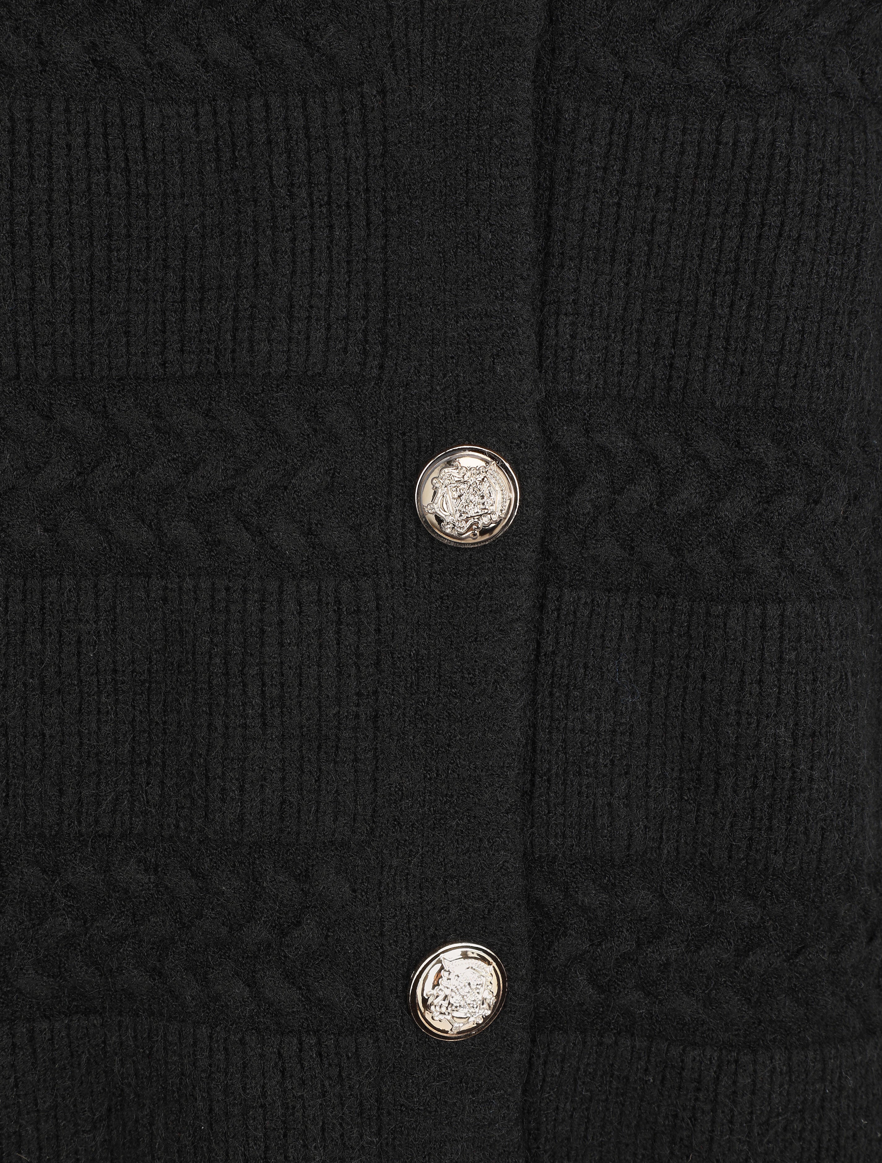 Effen cardigan met vierkante snit en getextureerd effect - Zwart - Image 3