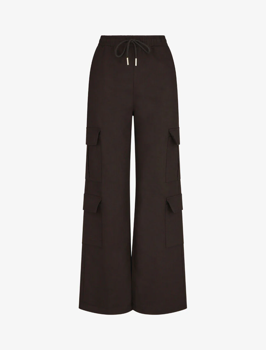 Cargo broek met rechte pijpen en hoge taille - zwart