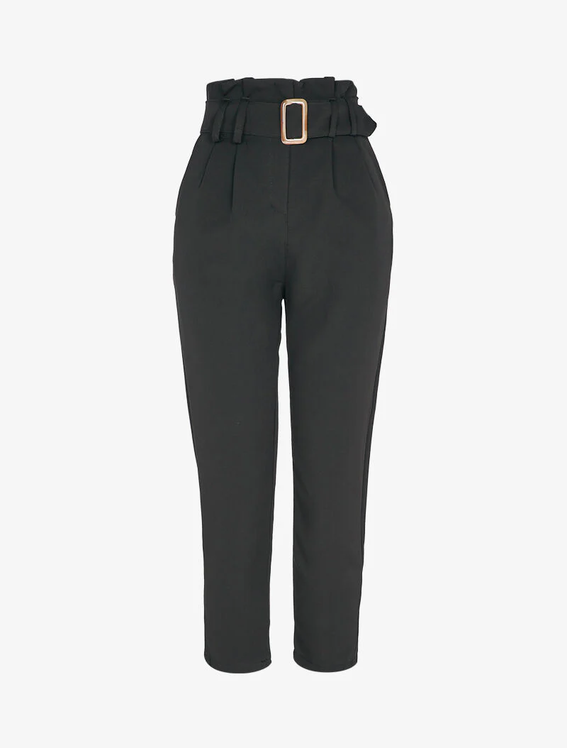 Carrot-fit 7/8 broek met geplooide empire taille - Zwart