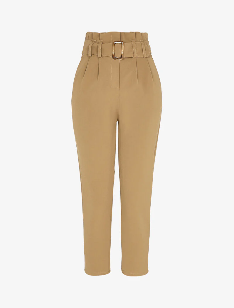 Carrot-fit broek 7/8 met geplooide empire taille - Camel