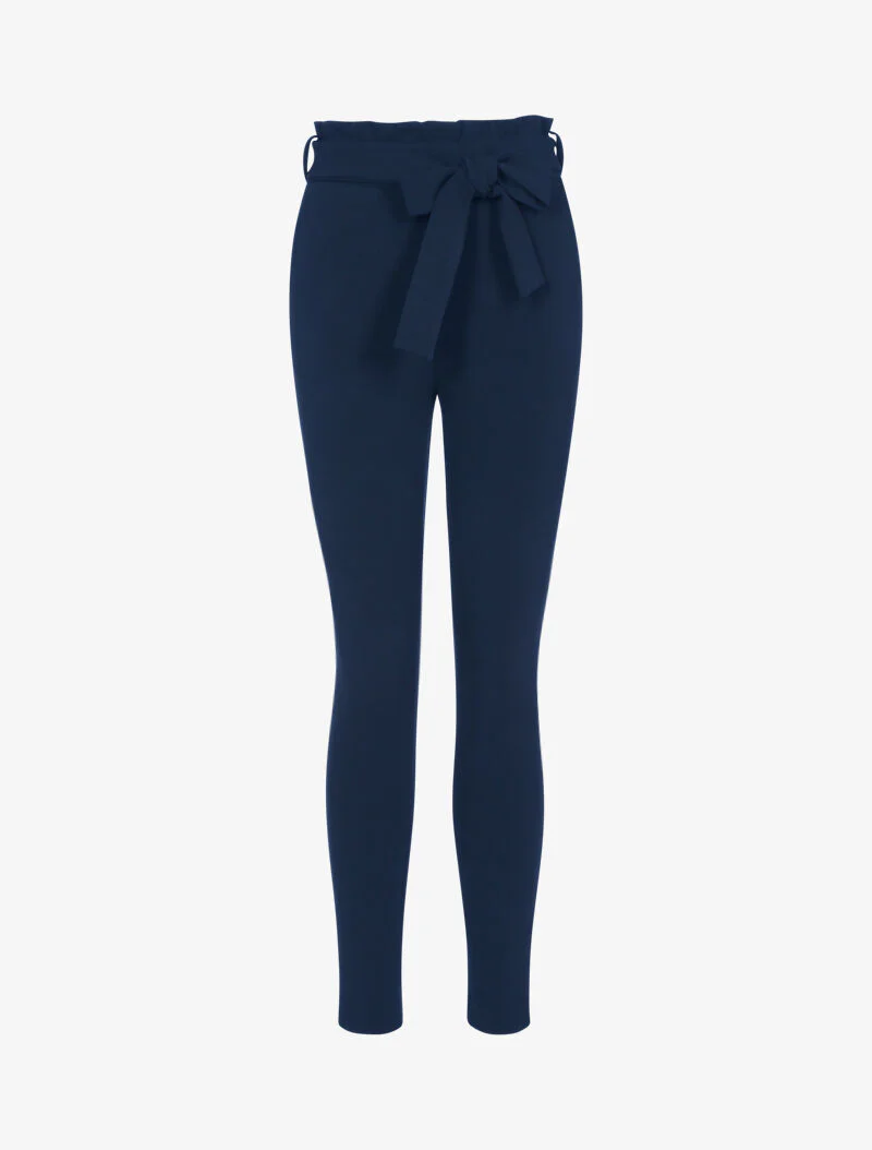 Broek met wortelpasvorm en volant taille - marineblauw