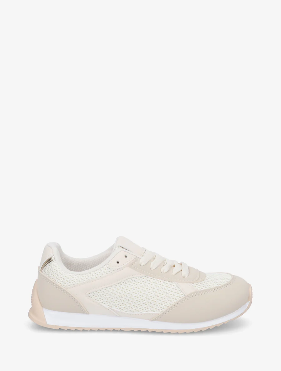 Casual sneakers van stof en imitatieleer - Beige