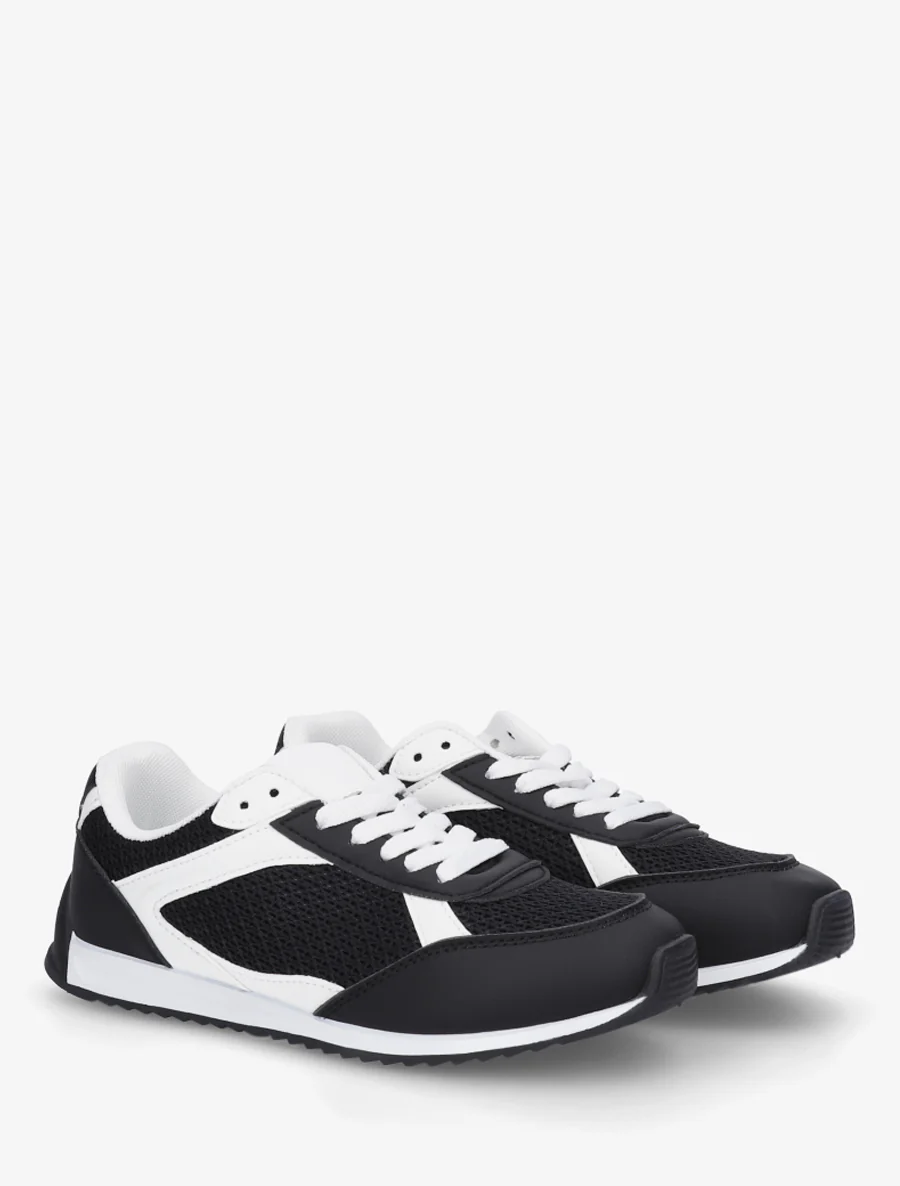 Casual sneakers van stof en imitatieleer - Zwart - Image 4