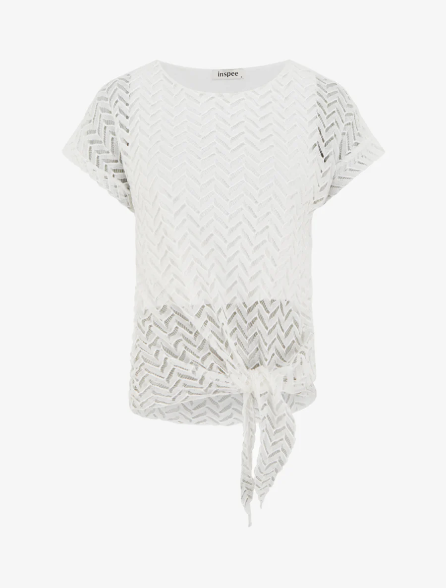 Chevron stijl gebreide top met korte mouwen - Wit