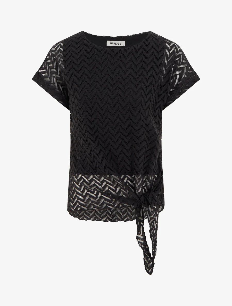 Chevron stijl gebreide top met korte mouwen - Zwart