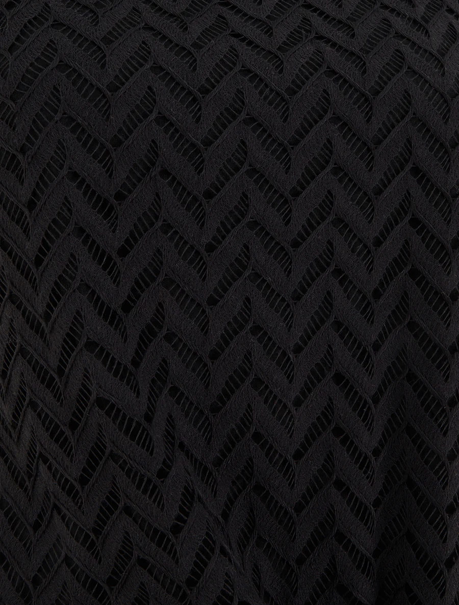 Chevron stijl gebreide top met korte mouwen - Zwart - Image 3