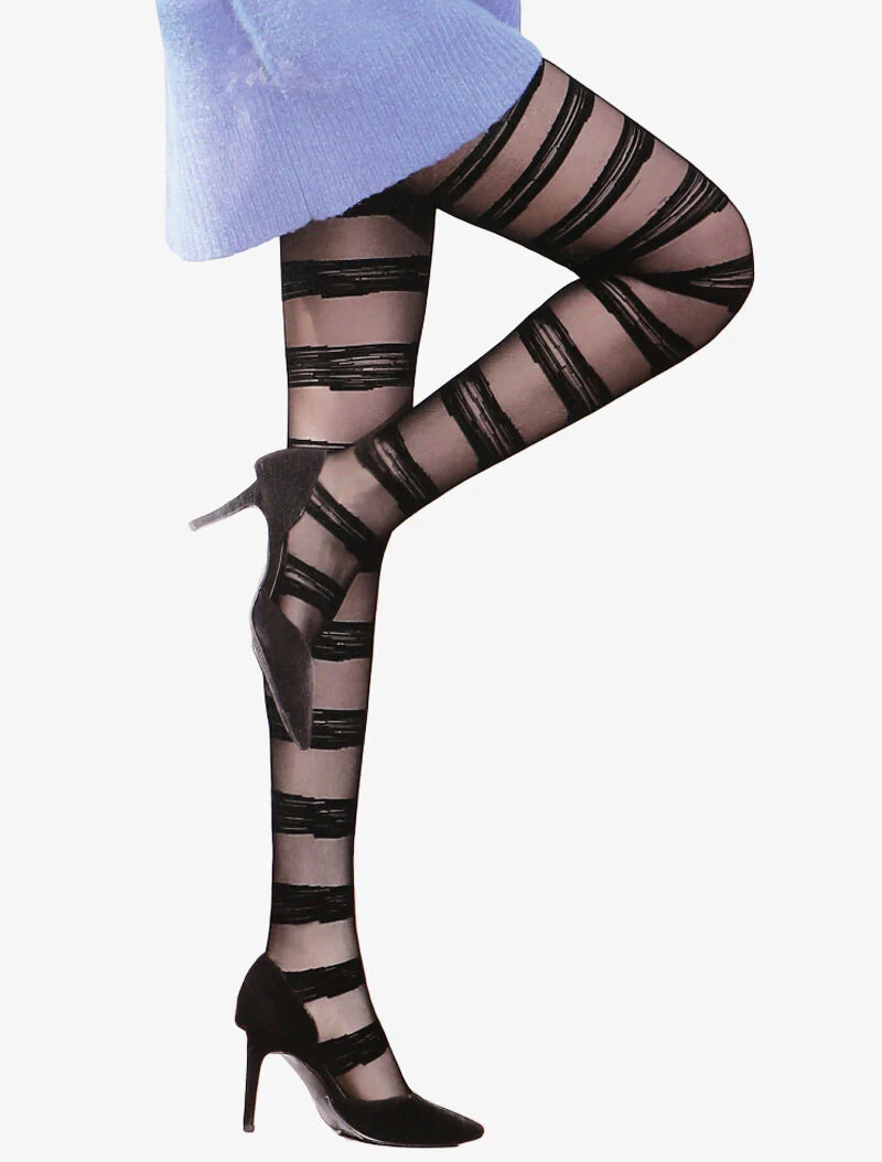 Grafisch gestreepte panty - zwart