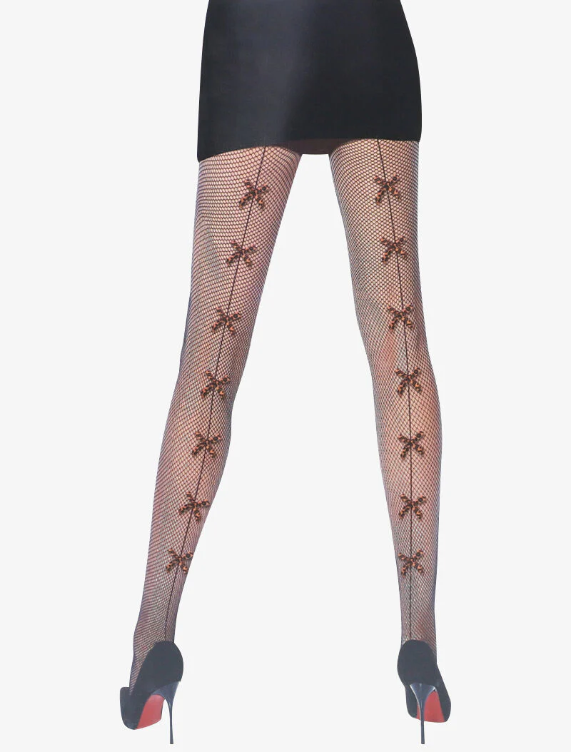 Netpanty's met luipaardstrikjes - zwart/camel