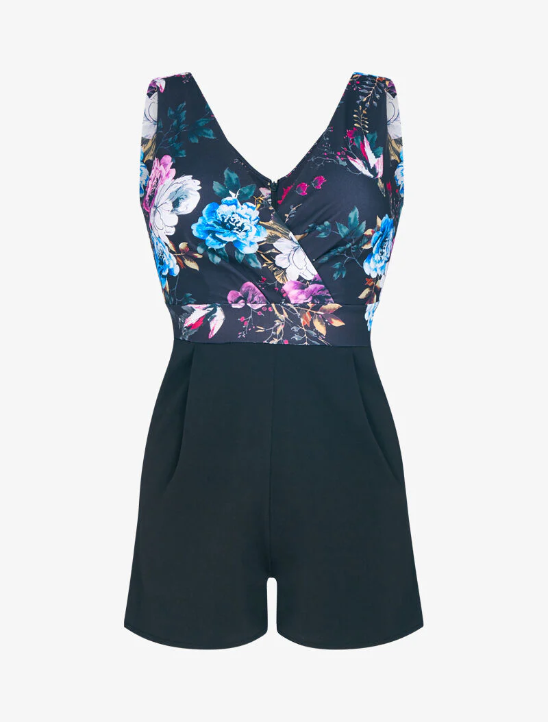 Combi-jumpsuit met bloemenprint op het bovenstuk - zwart - Image 2