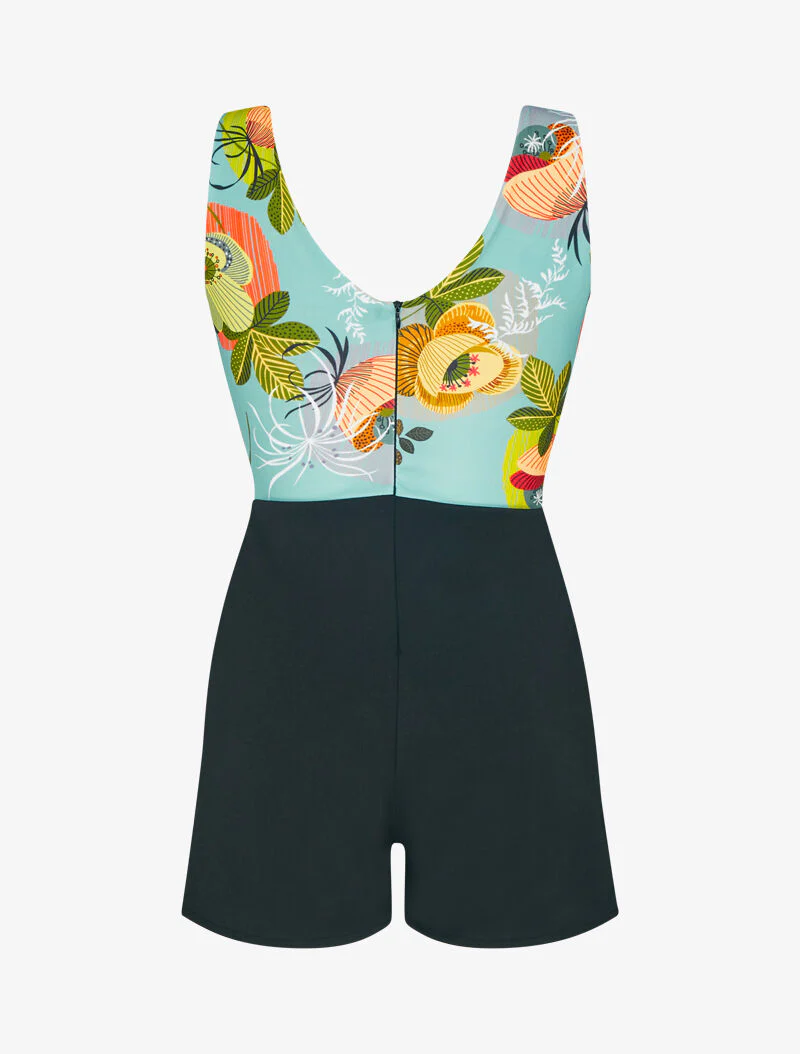 Combi-jumpsuit met bloemenprint op het bovenstuk - turkoois - Image 2