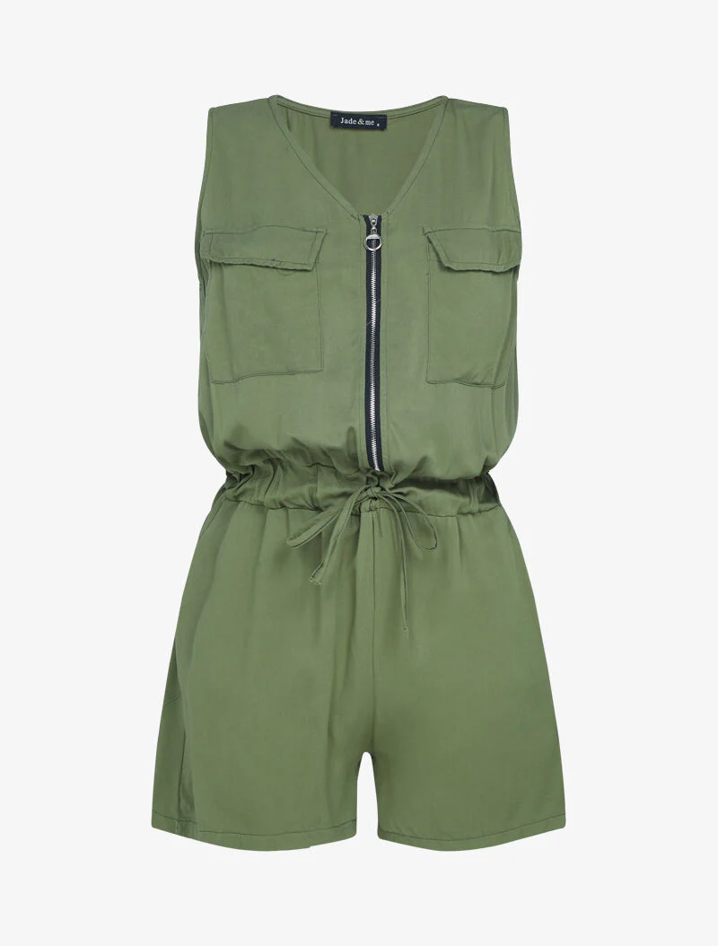 Combi-short met contrasterende rits - khaki - Image 2