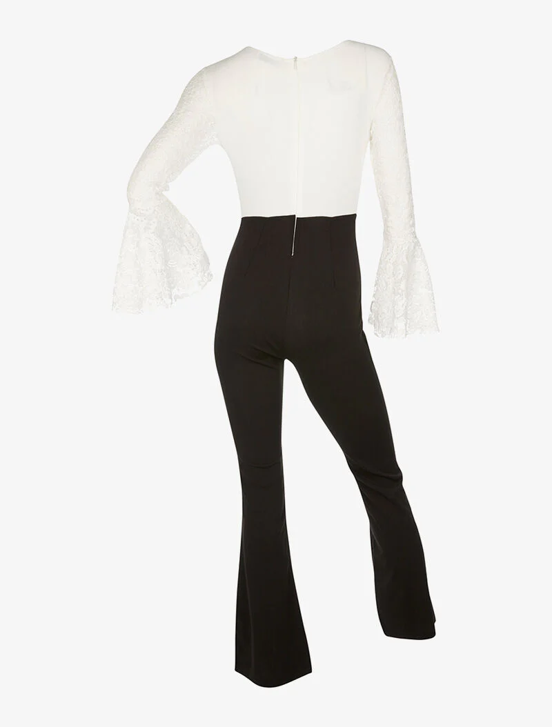 Flare jumpsuit met kant - zwart/wit - Image 2