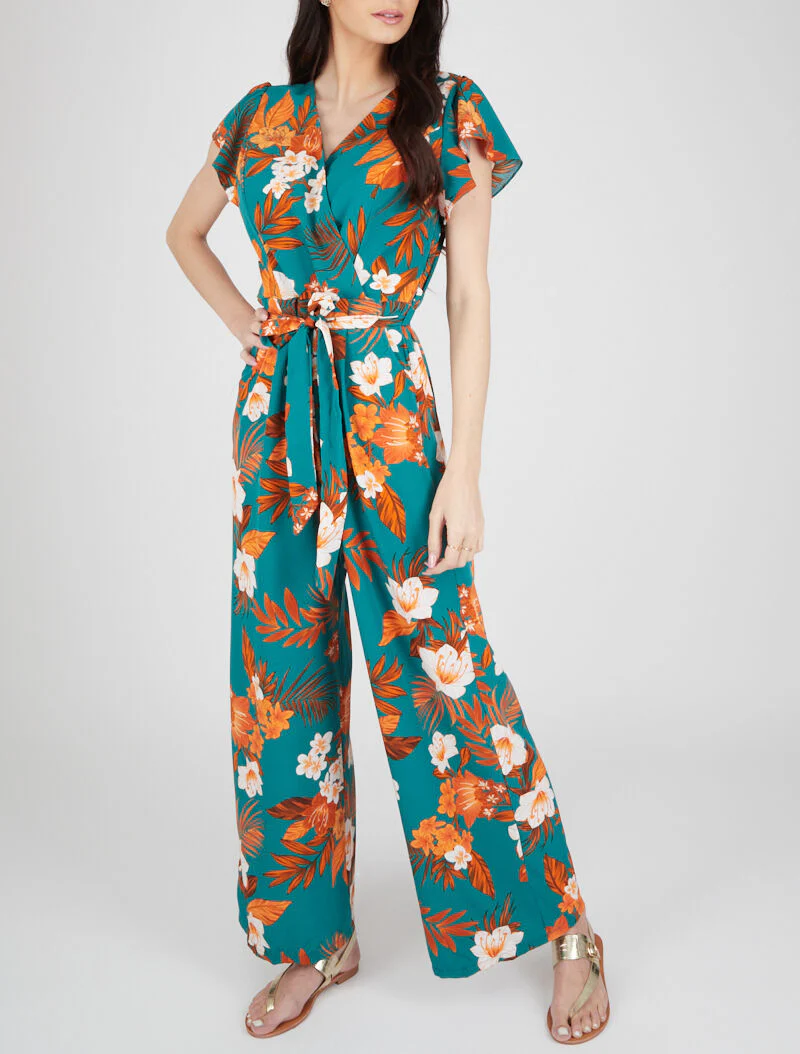 Combinatie met prints en volantmouwen - donkergroen