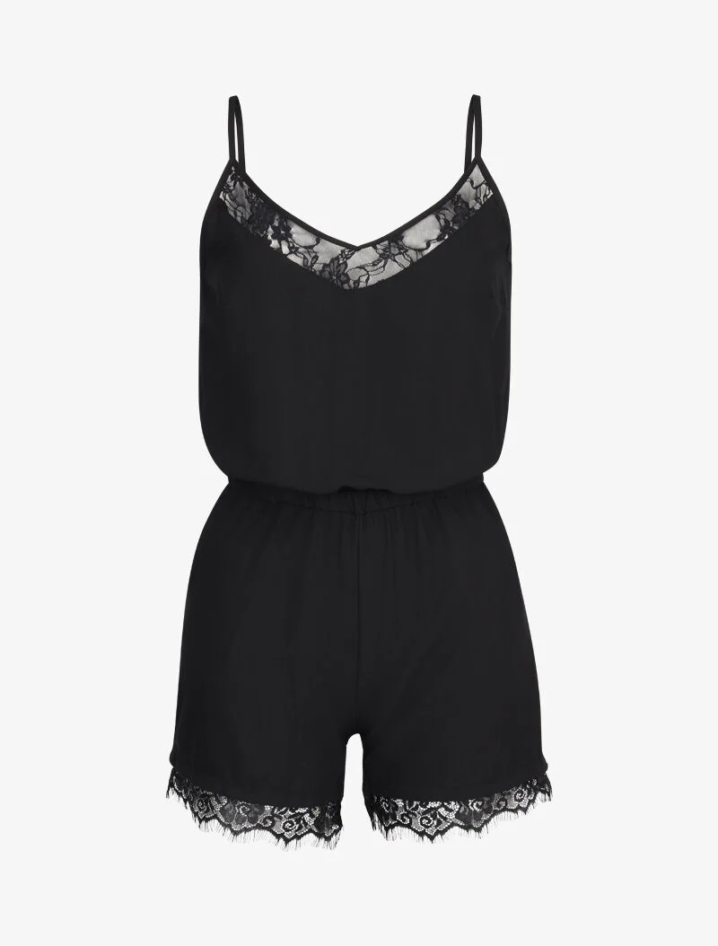 Combinatiekorte broek met kanten randen - zwart