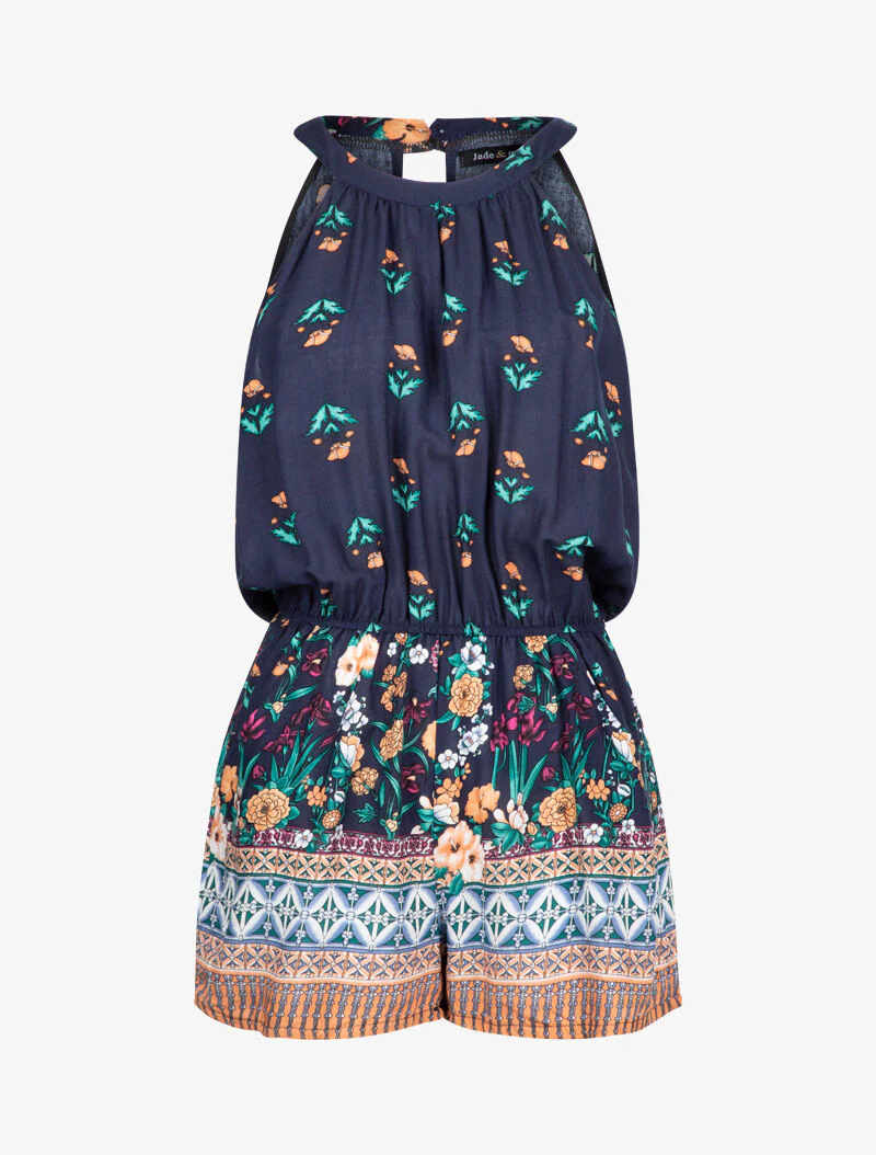 Combinatiepak met bloemen- en grafische prints - marineblauw