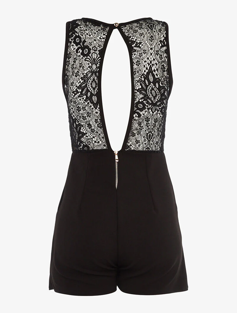 Jumpsuit met opengewerkte kanten top - beige/zwart - Image 2