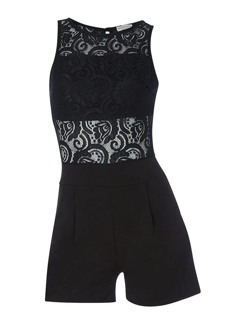 Jumpsuit buste opengewerkt kant - zwart