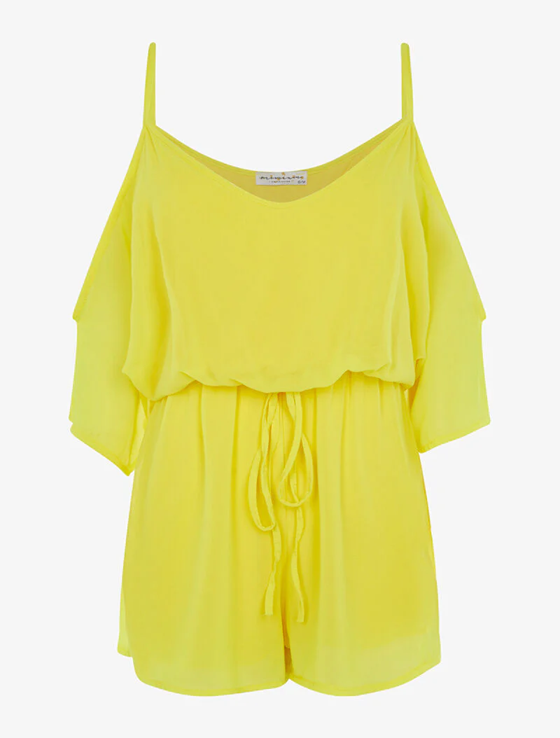 Jumpsuit in fijne voile met getailleerde taille - geel