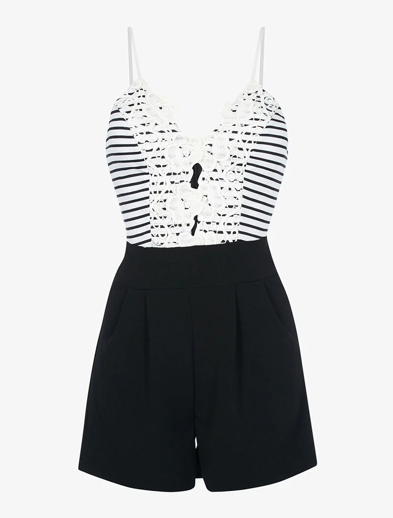 Marinestijl jumpsuit met kanten buste - zwart