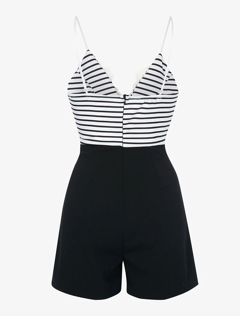 Marinestijl jumpsuit met kanten buste - zwart - Image 2