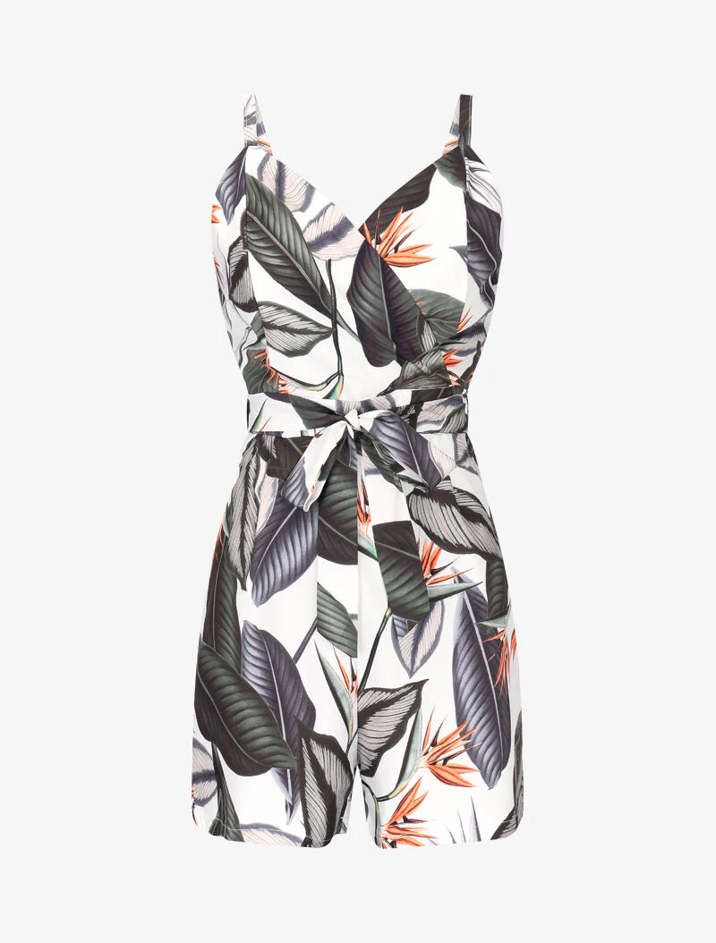 Jumpsuit met bladprint - wit