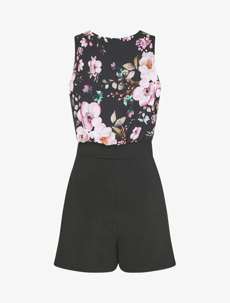 Jumpsuit met bloemenprint op het bovenstuk - Zwart/roze - Image 2
