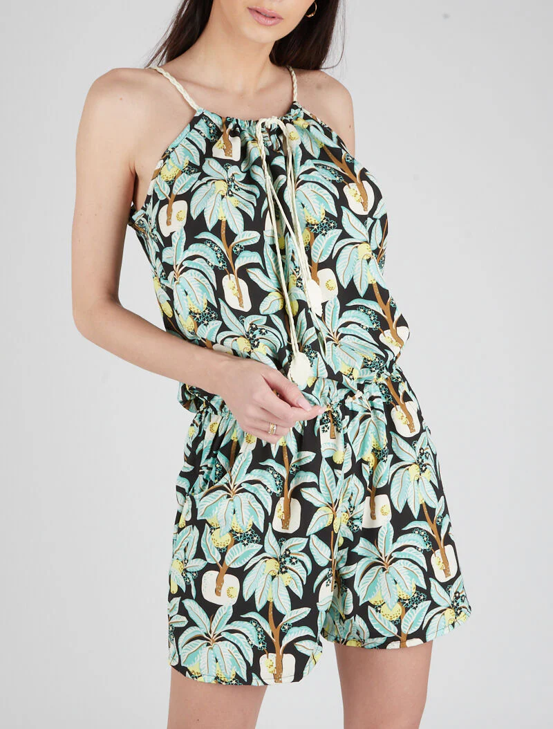 Jumpsuit met kokospalmenprint - zwart