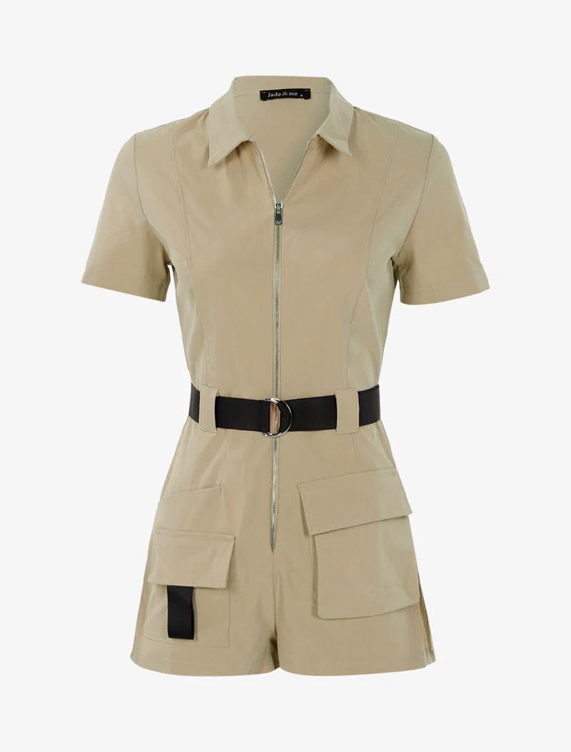 Contrasterende details jumpsuit - beige