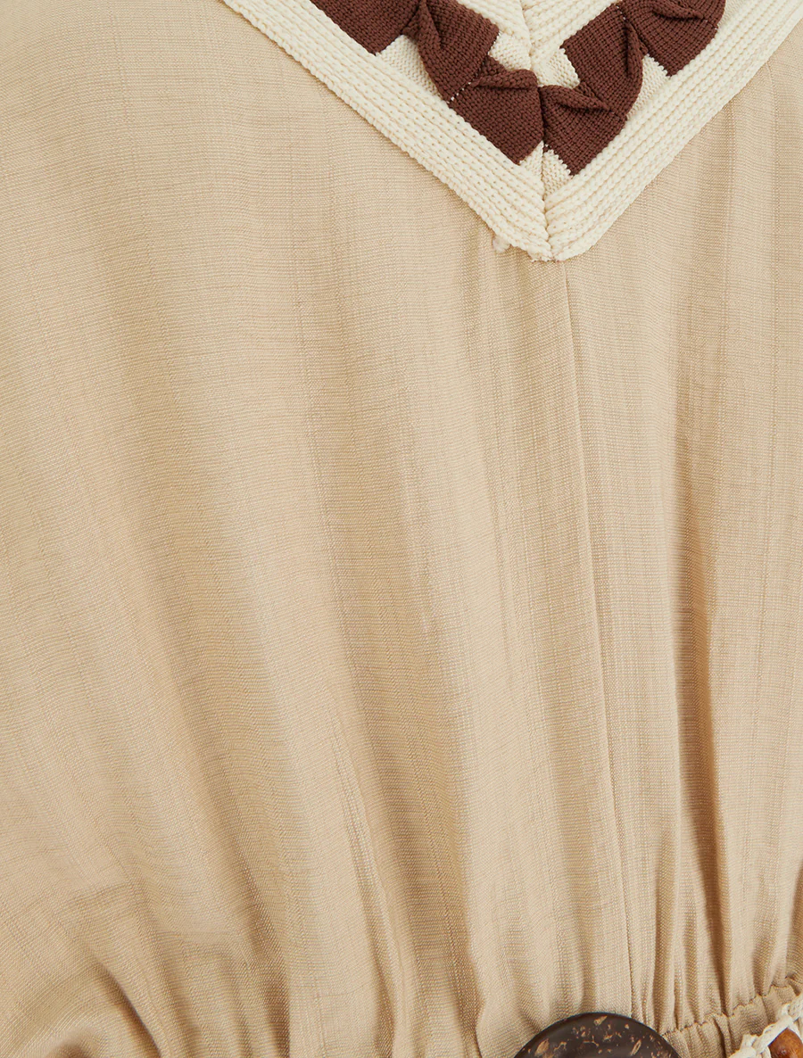 Combishort met fijne bandjes en fantasiekraag - Beige - Image 3