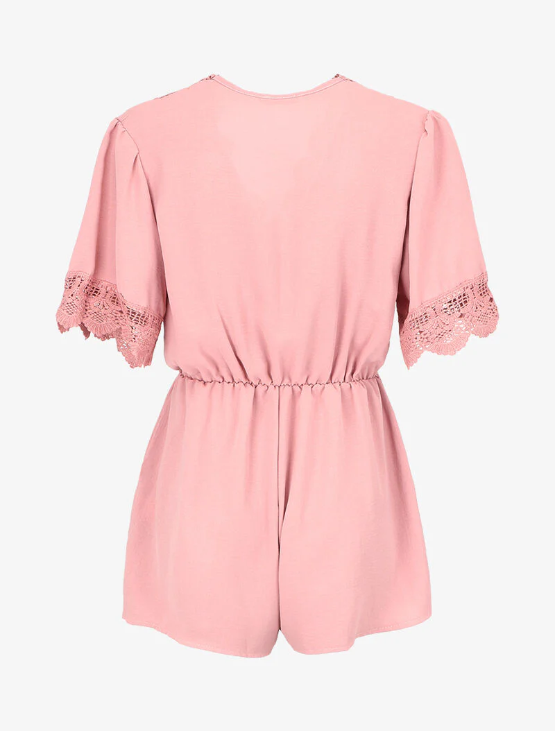 Korte jumpsuit met gehaakte randen - Roze - Image 2
