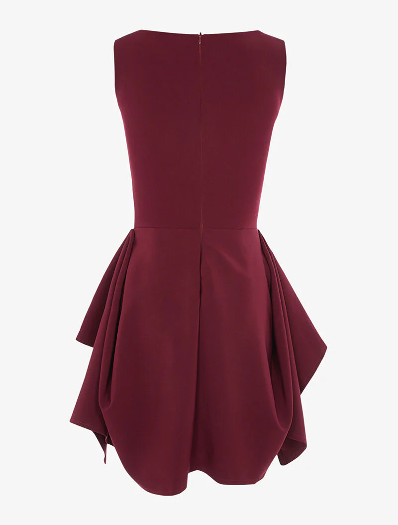 Jumpsuit trompe l'oeil short met kanten rand - wijnrood - Image 2