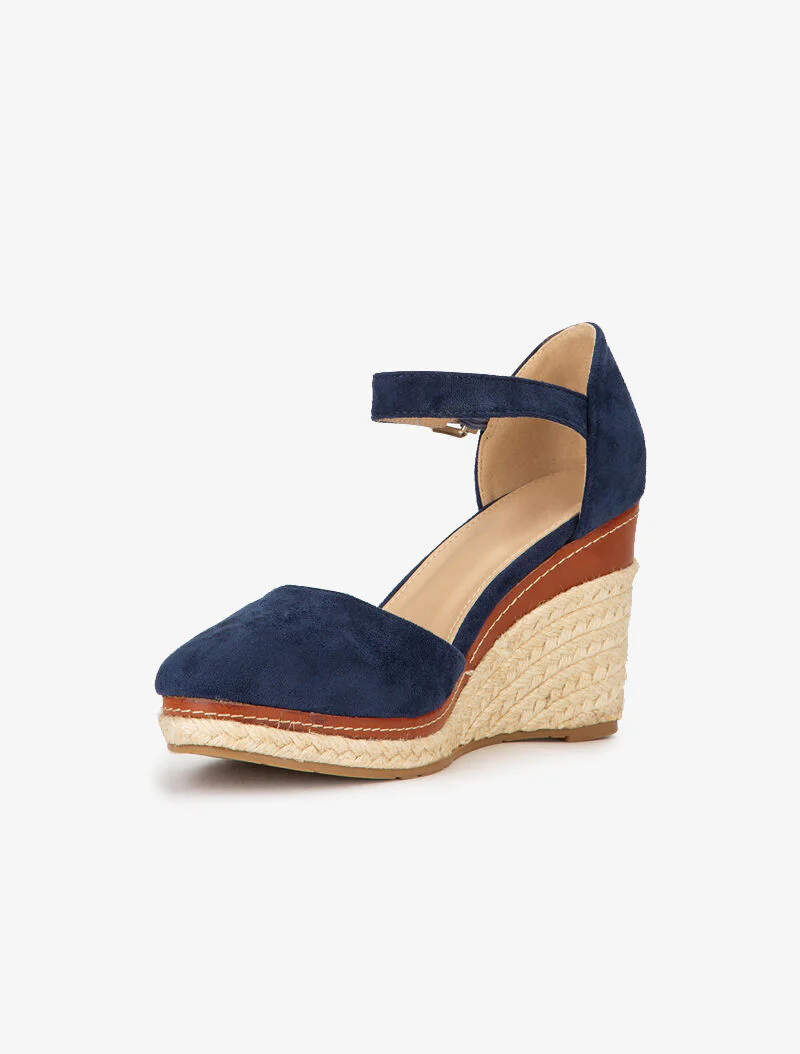 Suède sleehakken met raffia zool - marineblauw - Image 4
