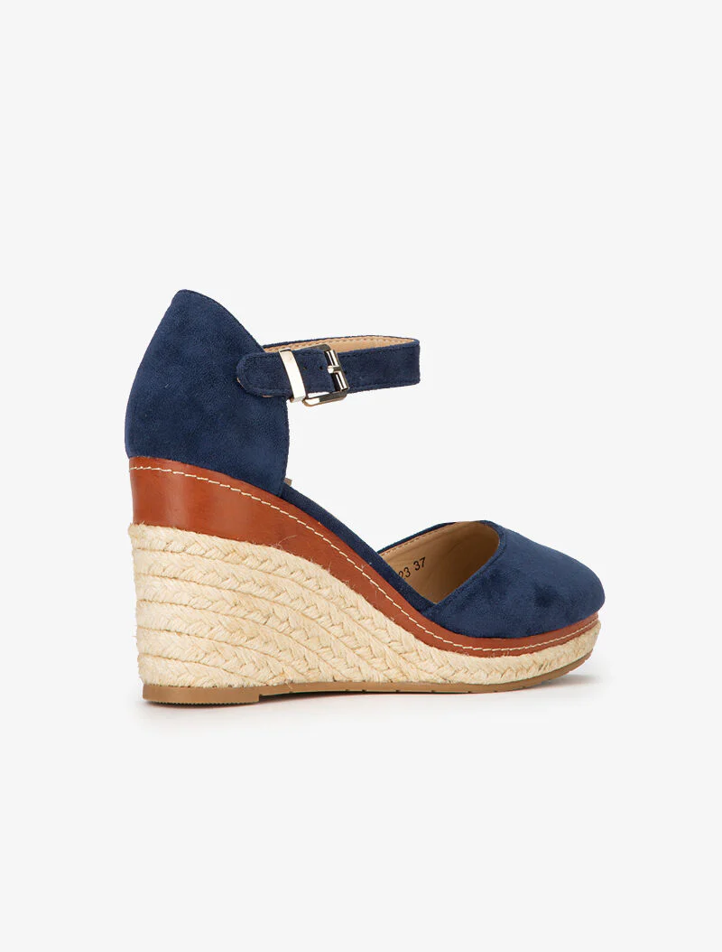 Suède sleehakken met raffia zool - marineblauw - Image 5