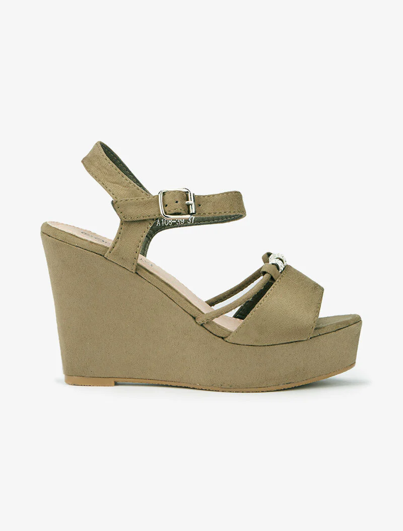 Verhoogde sandalen met parelband - kaki