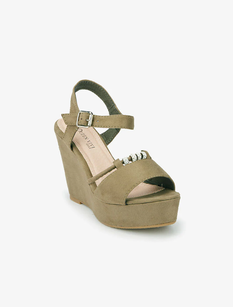Verhoogde sandalen met parelband - kaki - Image 2