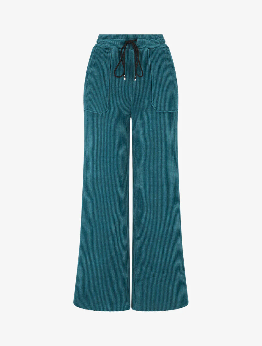 Corduroy broek met opgestikte zakken - Blauwgroen