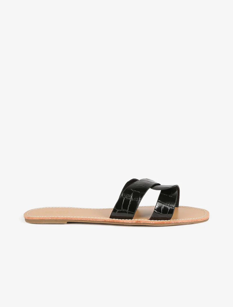 Krokodillenleren sandalen met gevlochten bandjes - zwart - Image 2