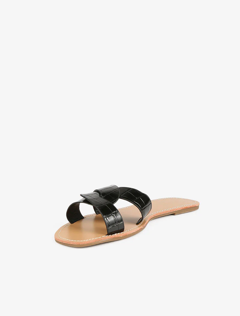 Krokodillenleren sandalen met gevlochten bandjes - zwart - Image 4