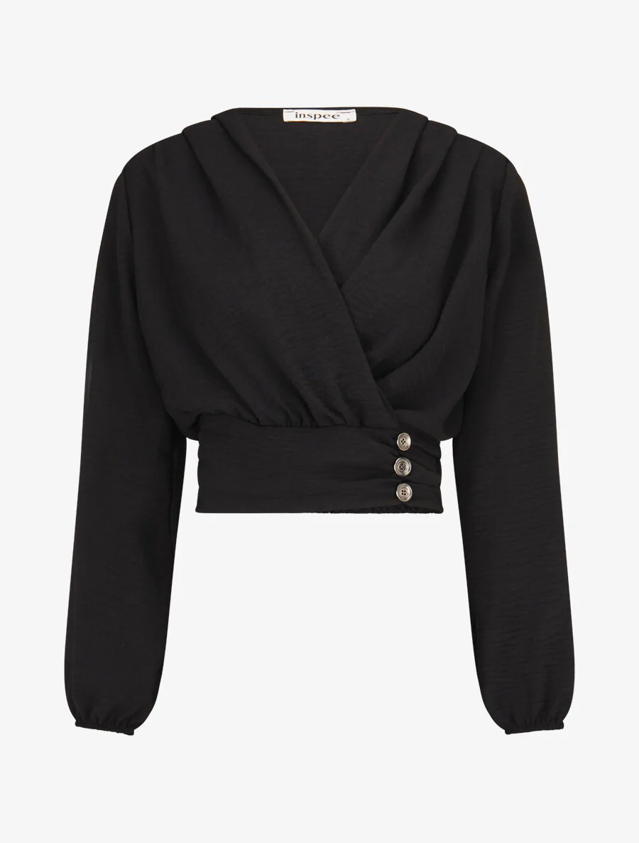 Crop-top met omslagkraag - Zwart